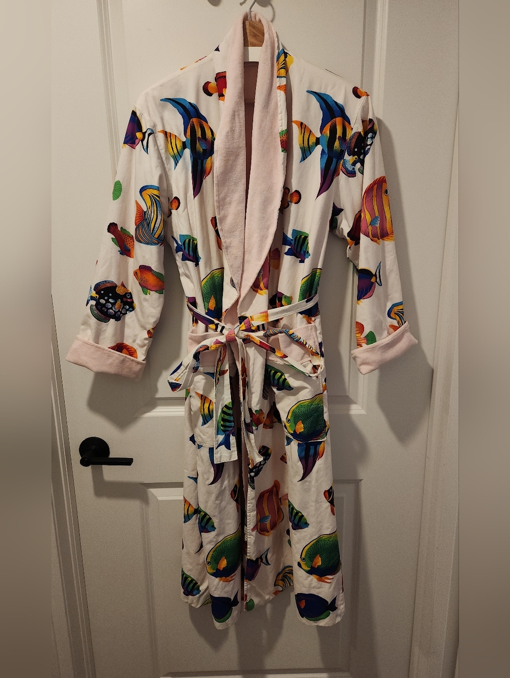 Vintage 80's Colorful Tropical Fish Print Bathrobe